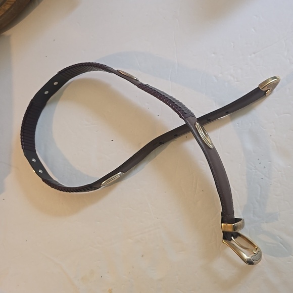 Womens Vintage Silver Buckle Tip Emblem Brown Woven Leather Belt Sz.34 main image 9